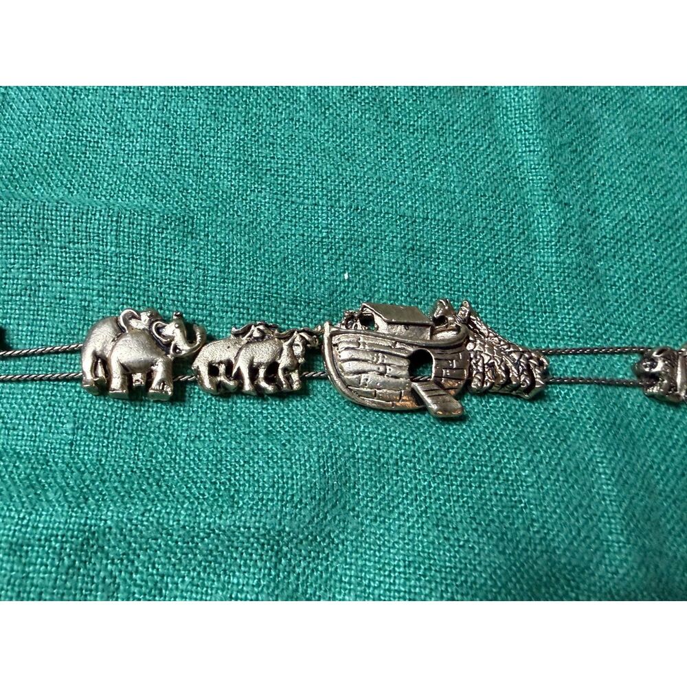 Vintage Gold Tone Sliding Noah's Ark Charm Bracelet